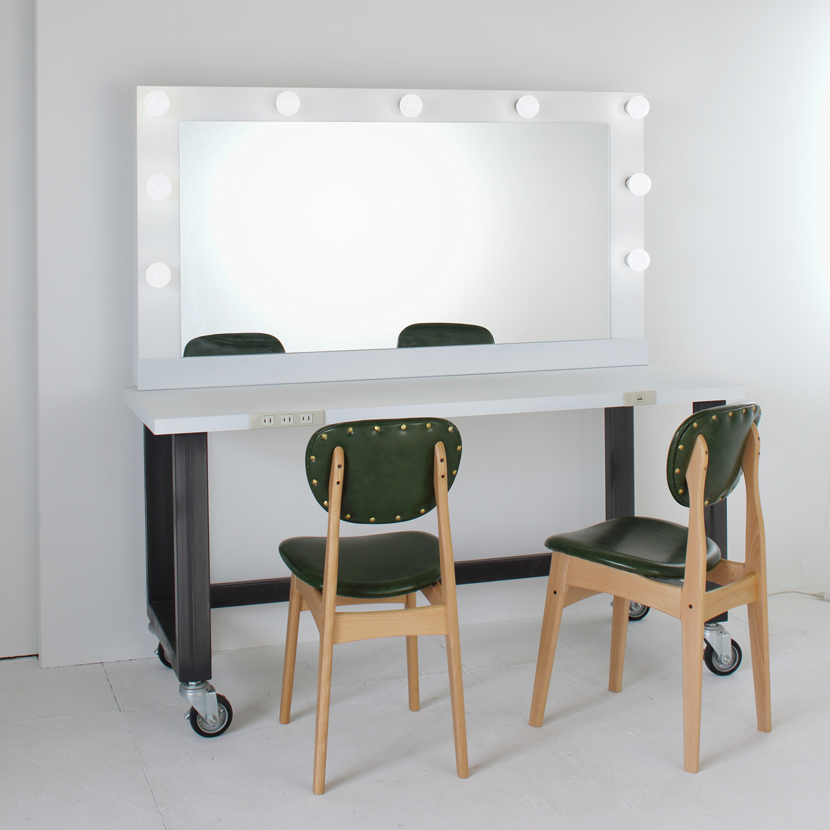 関本家具装芸 美容室サロンセット面女優ミラープロ仕様 ホワイト LED