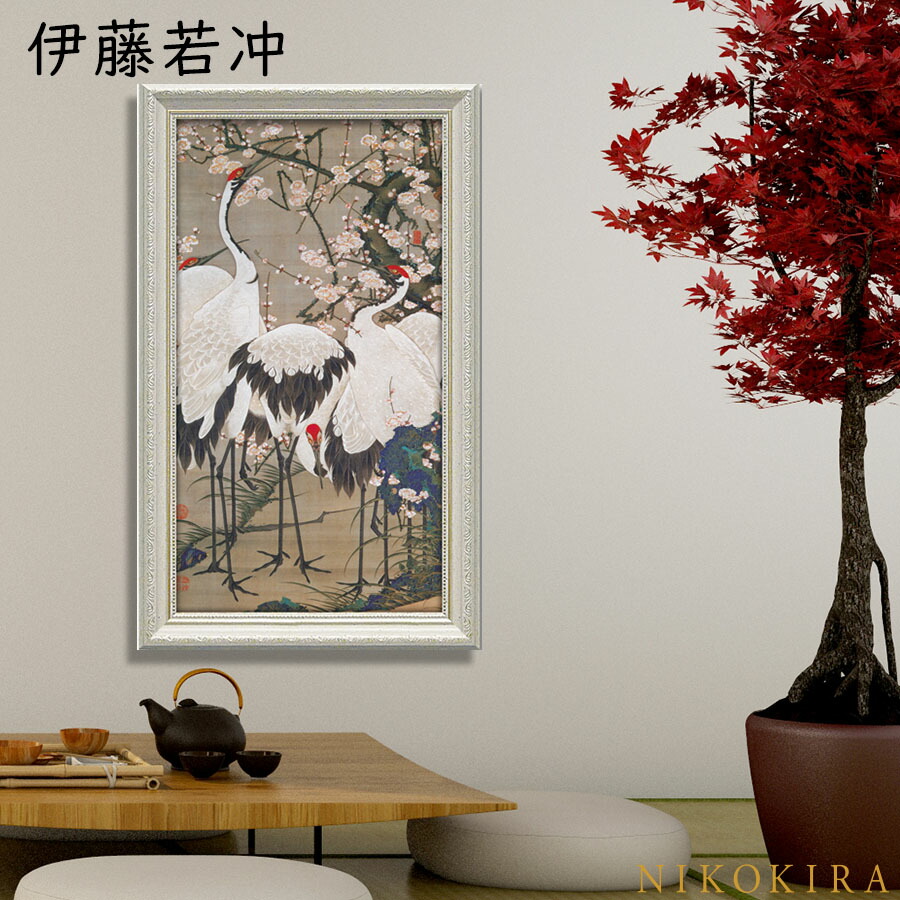 鶴の手描き絵画 黒フレーム付き アート画 絵画 鶴 立体画 鶴 額縁付き