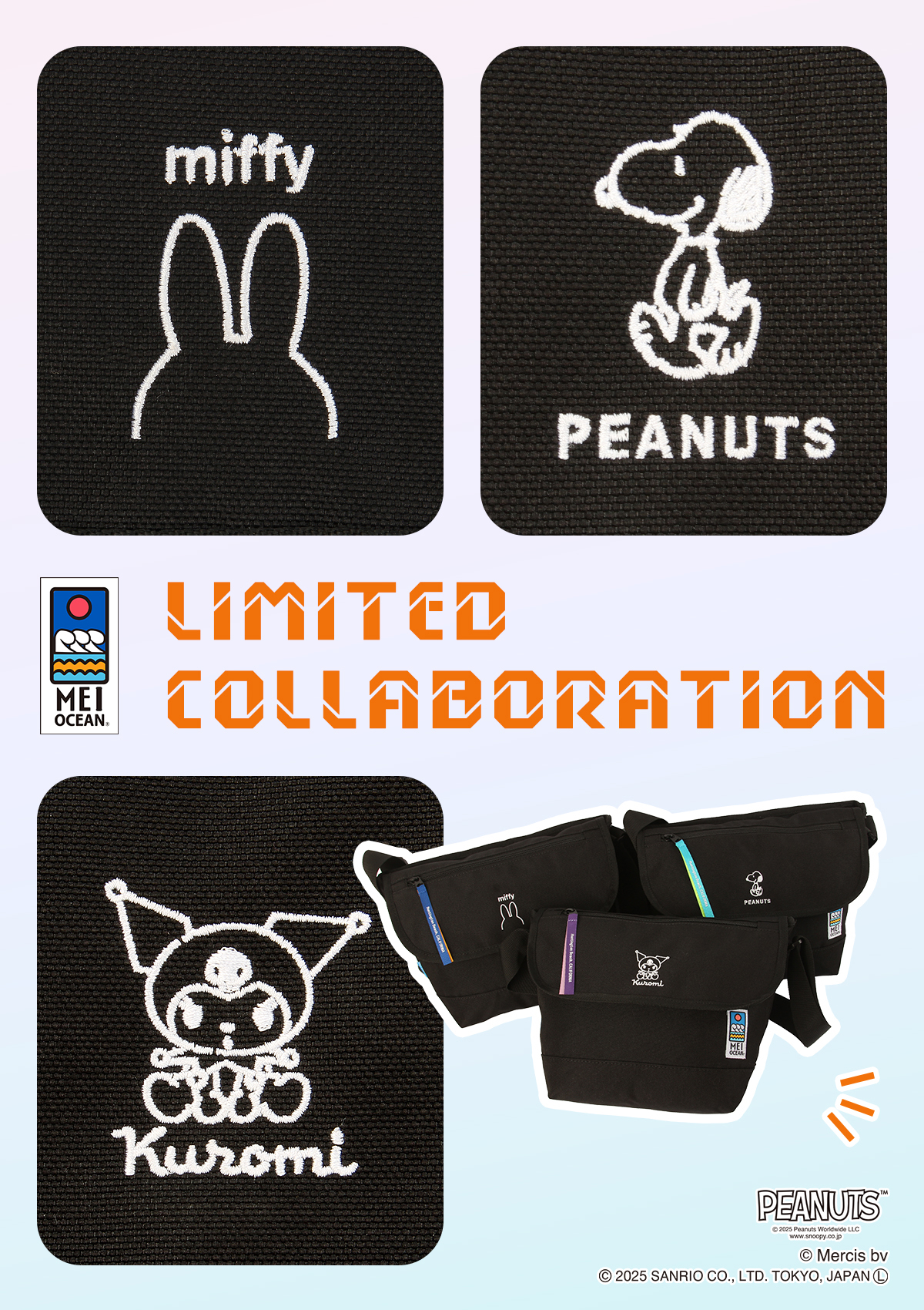 MEI OCEAN ×SNOOPY,MIFFY,KUROMI ショルダーバッグ mei-flapshould