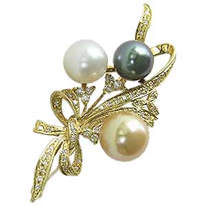 ブローチ 真珠 パール タヒチ黒蝶真珠 南洋白蝶真珠 ダイヤモンド 9.4
