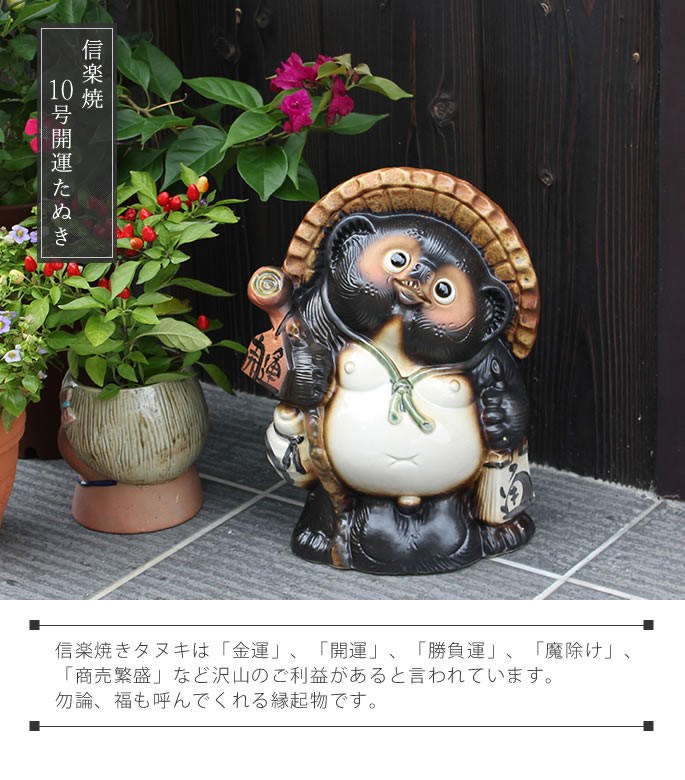 信楽焼 10号開運狸 たぬき タヌキ 狸 開運 縁起物 可愛い 陶器 商売
