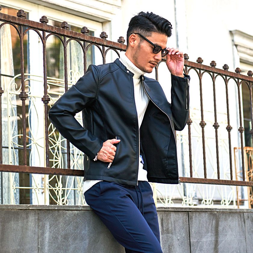 ディスカウント ブラックレザー シングルライダースジャケット