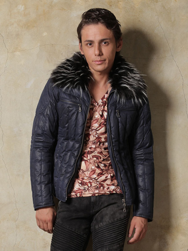 REGIEVO（レジエボ） ダウンジャケット メンズ フェイクレザー グレー