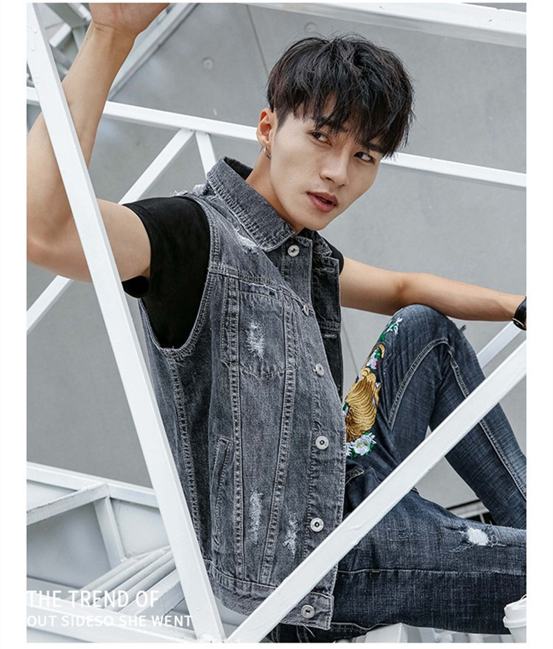 デニムベスト ベスト デニム メンズ ダメージ加工 カジュアル