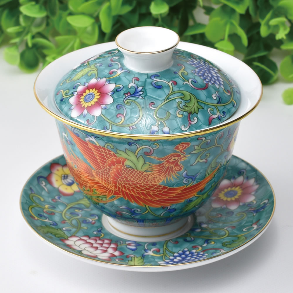 琺瑯描金蓋碗（緑鳳） 140ml（満水180ml） 中国茶器 : 天香茶行・Yahoo