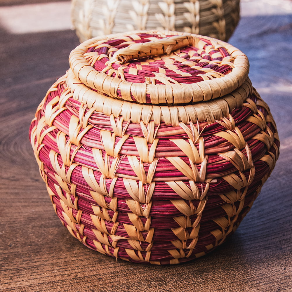 小物入れ ジュエルケース カゴ 竹細工 ネパールの手作り 竹編み 直径