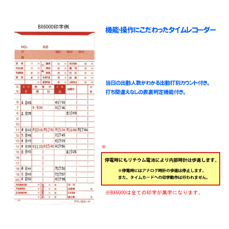 アマノ（AMANO） タイムレコーダー BX6000 タイムカード100枚サービス