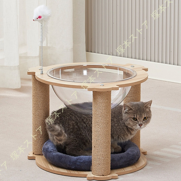 キャットタワー 木製 据え置き 宇宙船 低い コンパクト 多機能 スリム