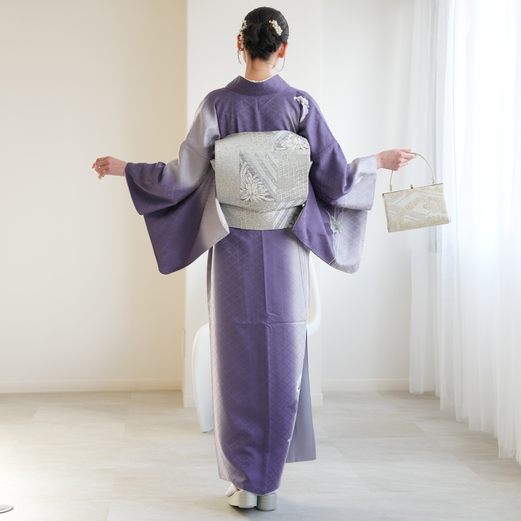 訪問着 レンタル おしゃれ 20点 フルセット 正絹 着物 花 紫系 七五三