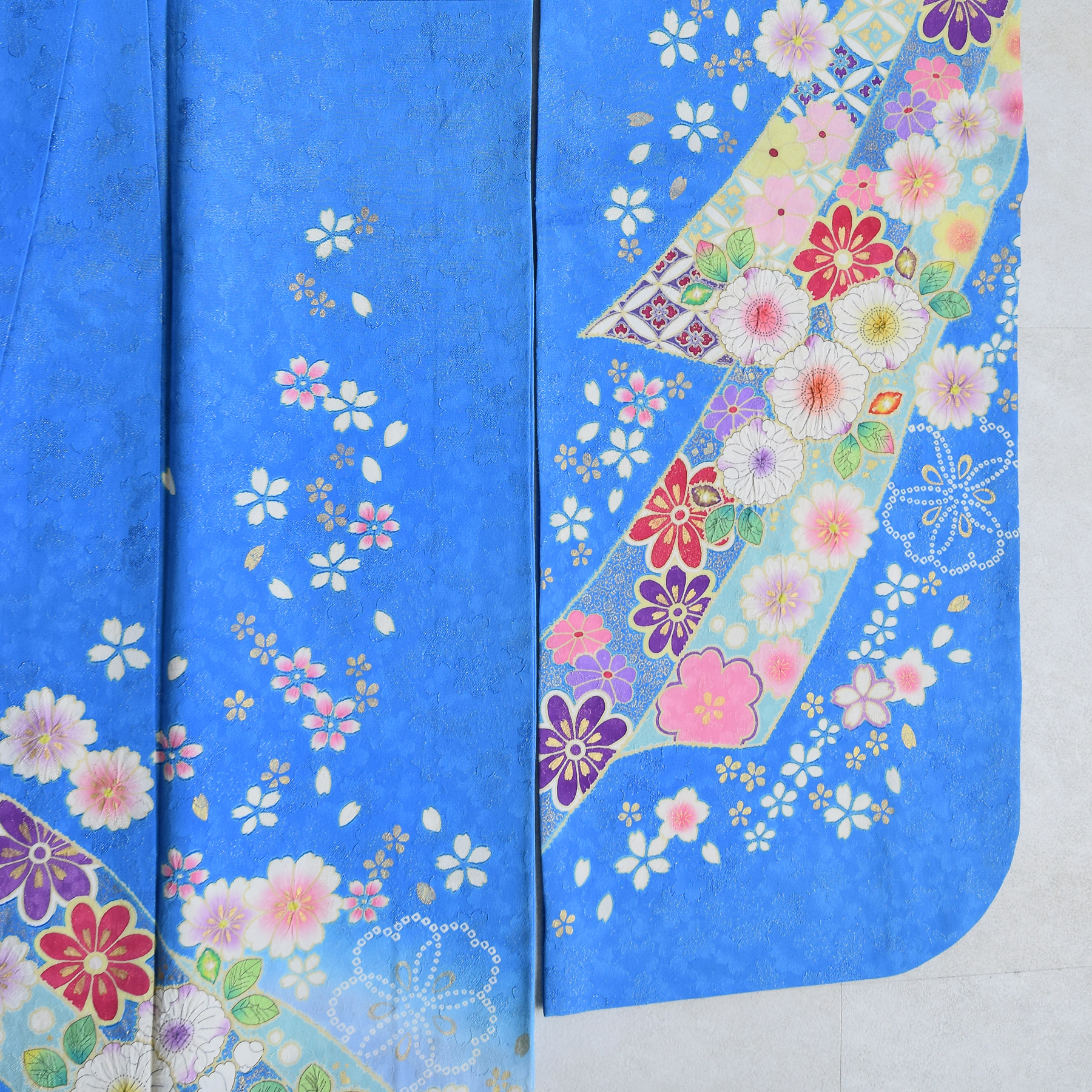 振袖 レンタル 成人式 21点セット レトロ 成人式セット 花 水色系 正絹