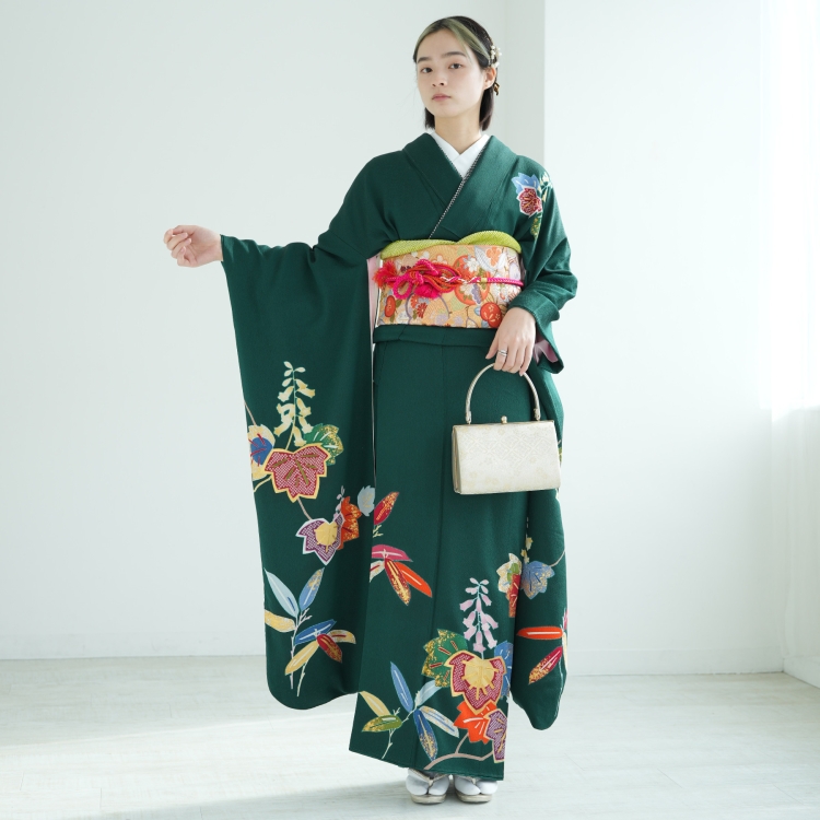 振袖 レンタル 成人式 21点セット 古典柄 レトロ アンティーク系 結婚