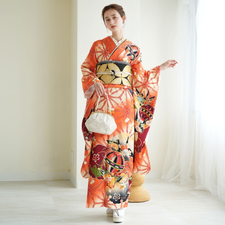 レンタル 振袖 成人式 21点セット 古典柄 レトロ アンティーク系 結婚