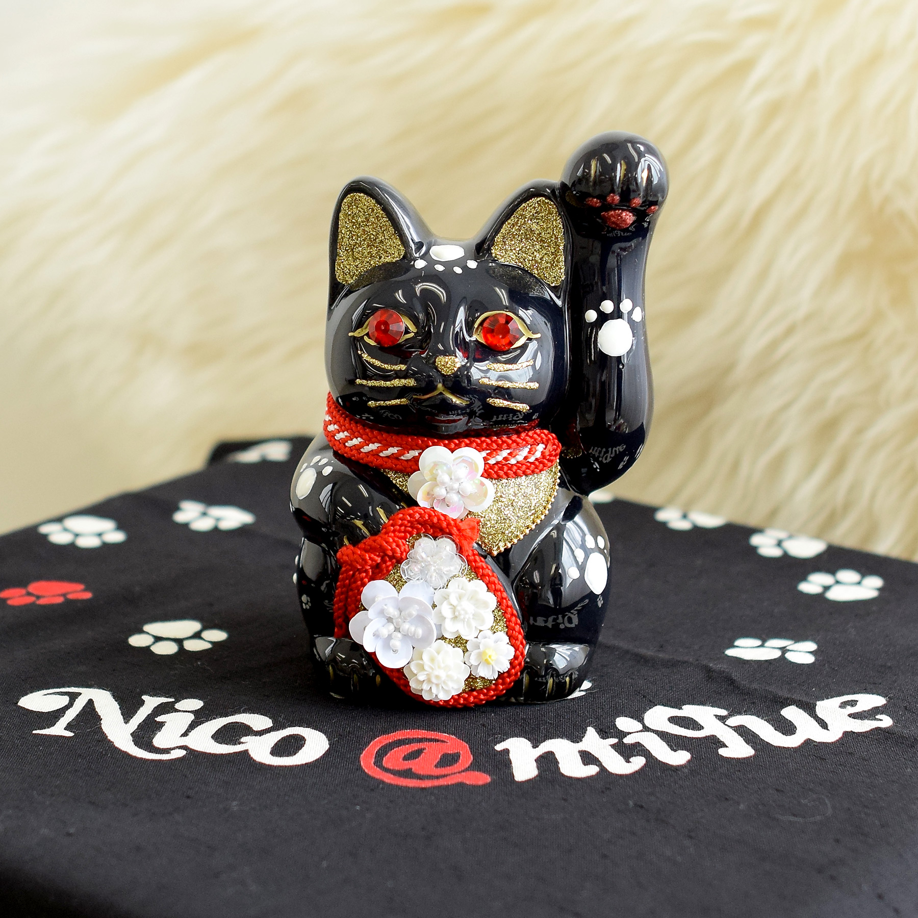 招き猫 置物 おしゃれ ニコアンティーク×ご縁猫 招き猫 ねこ球子