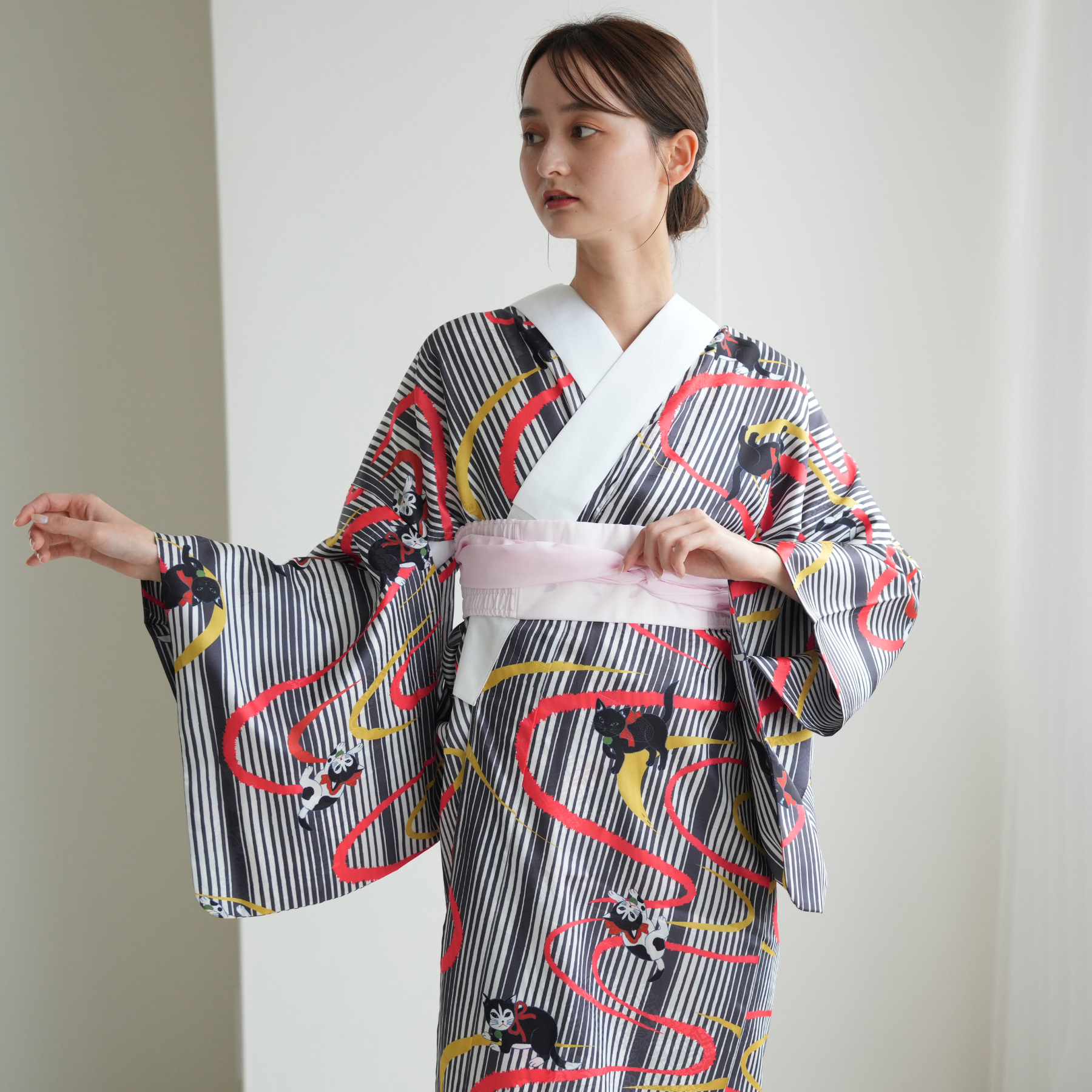 長襦袢 レディース フリーサイズ ニコアンティーク 洗える長襦袢 和猫