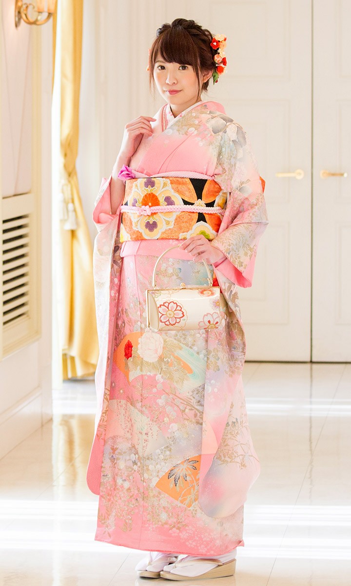 高級正絹 振袖レンタル 送料無料 FS-009 ピンク系 振袖 成人式