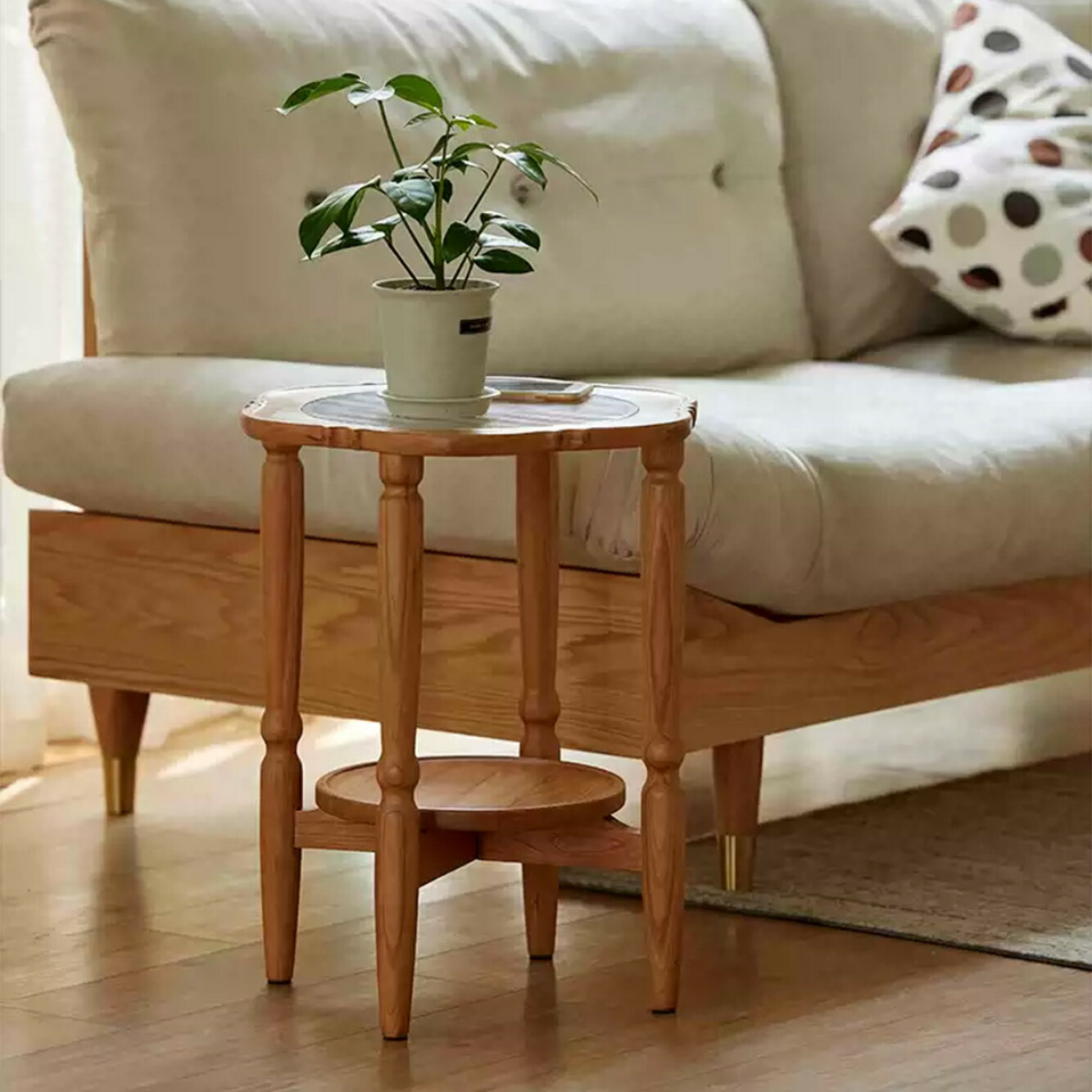 momo サイドテーブル ラタン 円形 ローテーブル レトロ アンテーク