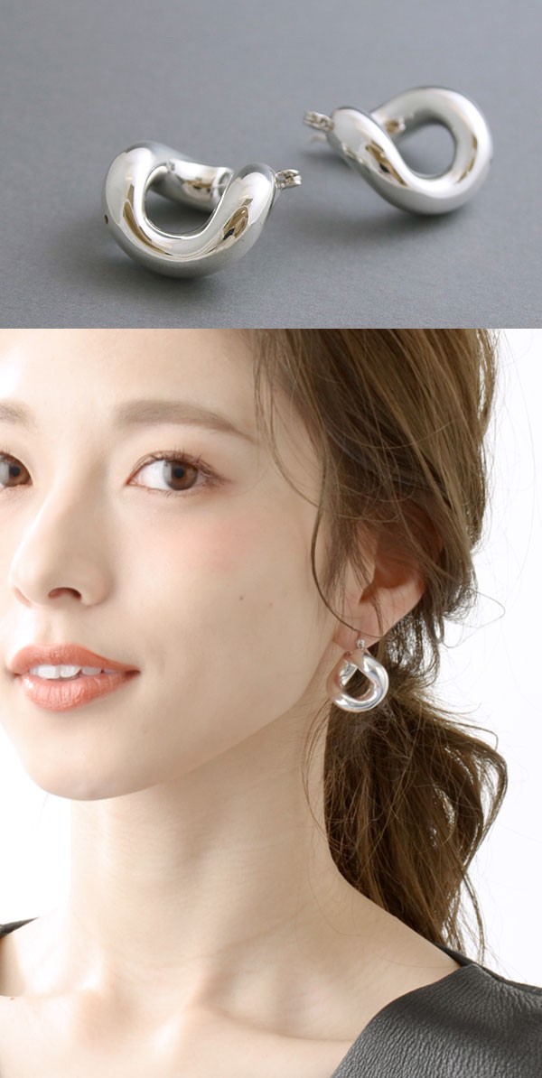 ヴァンテーヌ Silver925 ぽってり変形フープピアス 大ぶりシンプル