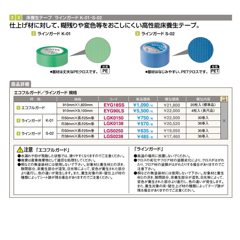 フクビ 養生テープ ラインガード S-02 巾50mm×長さ25m巻 LGS0250 30