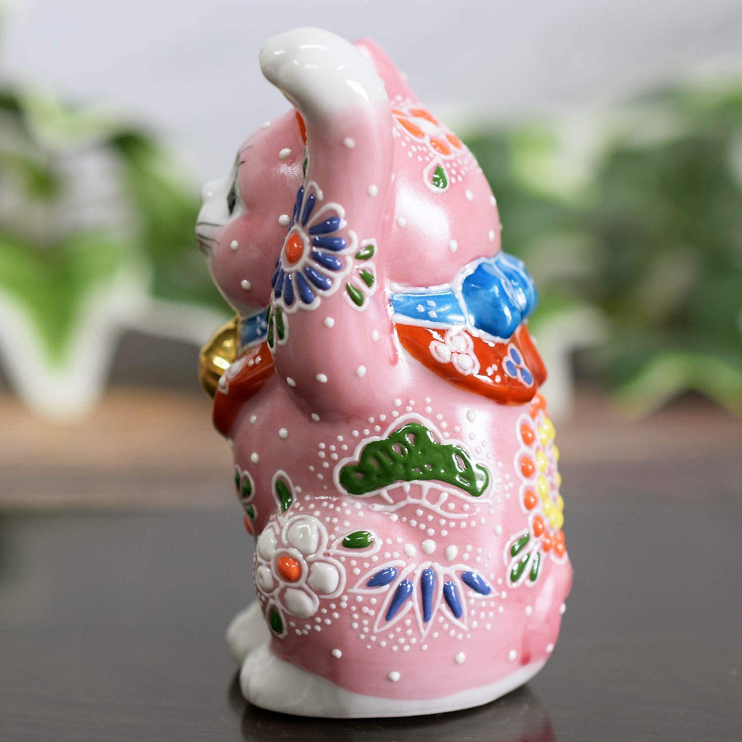 九谷焼 招き猫 置物 風水 左手 招き猫 ピンク盛 開店祝い 新築祝い