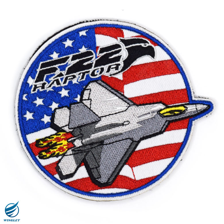 アメリカ空軍 F-22 ラプター 戦闘機 刺繍 パッチ 両面 ベルクロ 付き