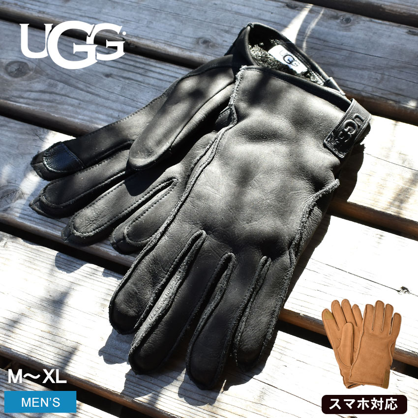 UGG（アグ） 手袋 メンズ レザー クラムシェル ロゴ グローブ UGG