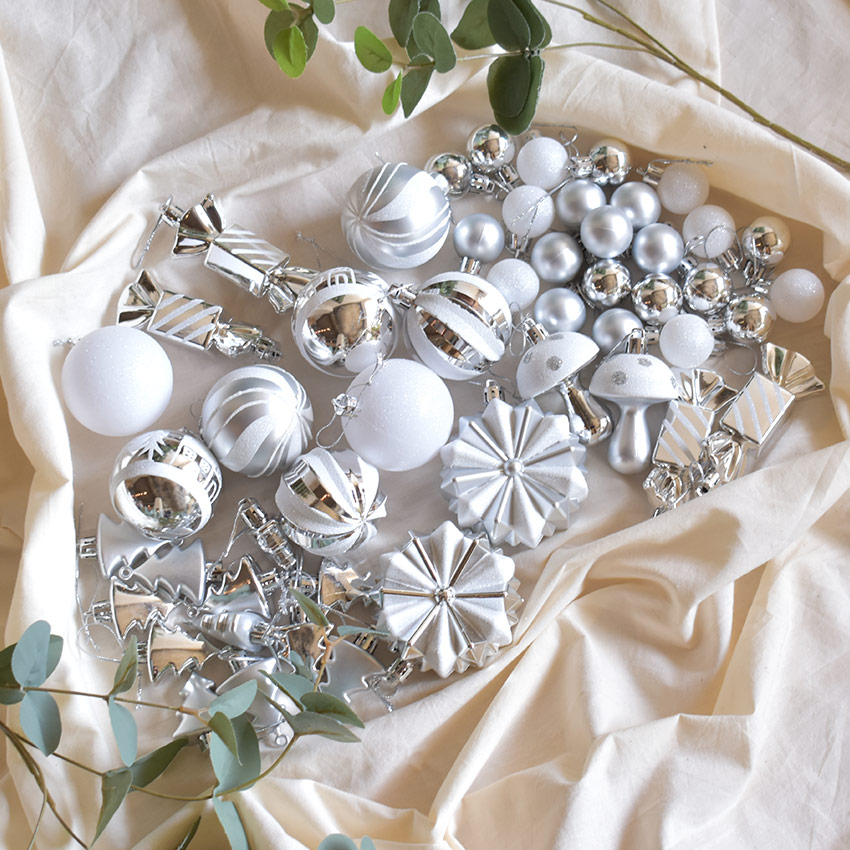 ツリー オーナメント 52個セット XO2023-01 シルバー 銀 レッド 赤