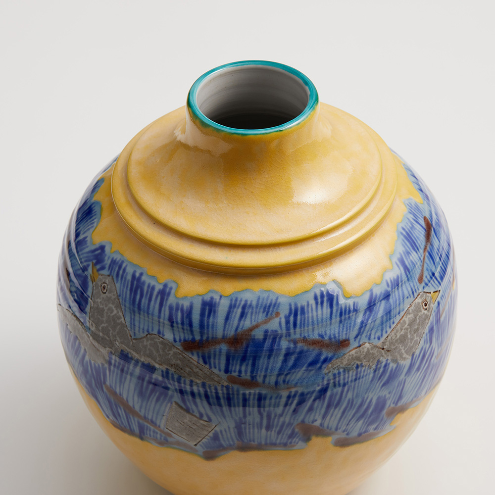 7号花瓶 プラチナ釉 樹林に鳥 二代 浅蔵五十吉作|九谷焼 窯元 吉右衛門