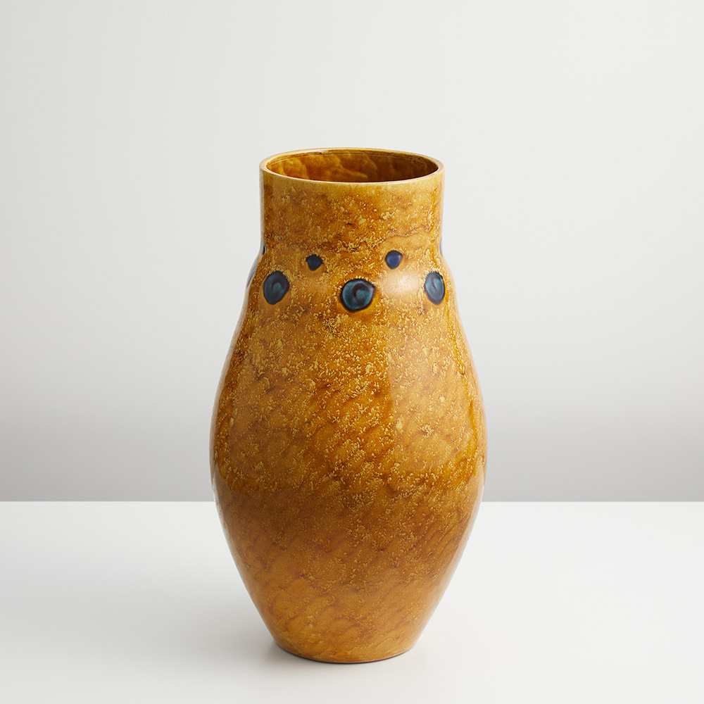 大型人間国宝 徳田八十吉 (正彦銘) 彩釉 耳付き 花瓶 管理T201