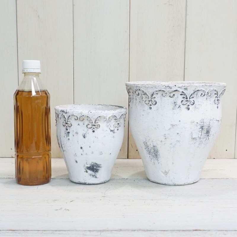 植木鉢 おしゃれ アンティーク 陶器鉢 ブランシェジャーポット大小2点