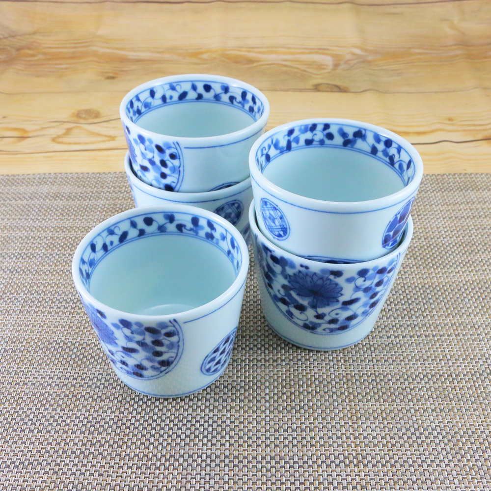 伊万里焼染付花柄蕎麦猪口5個 [B31671] 伊万里焼染付花