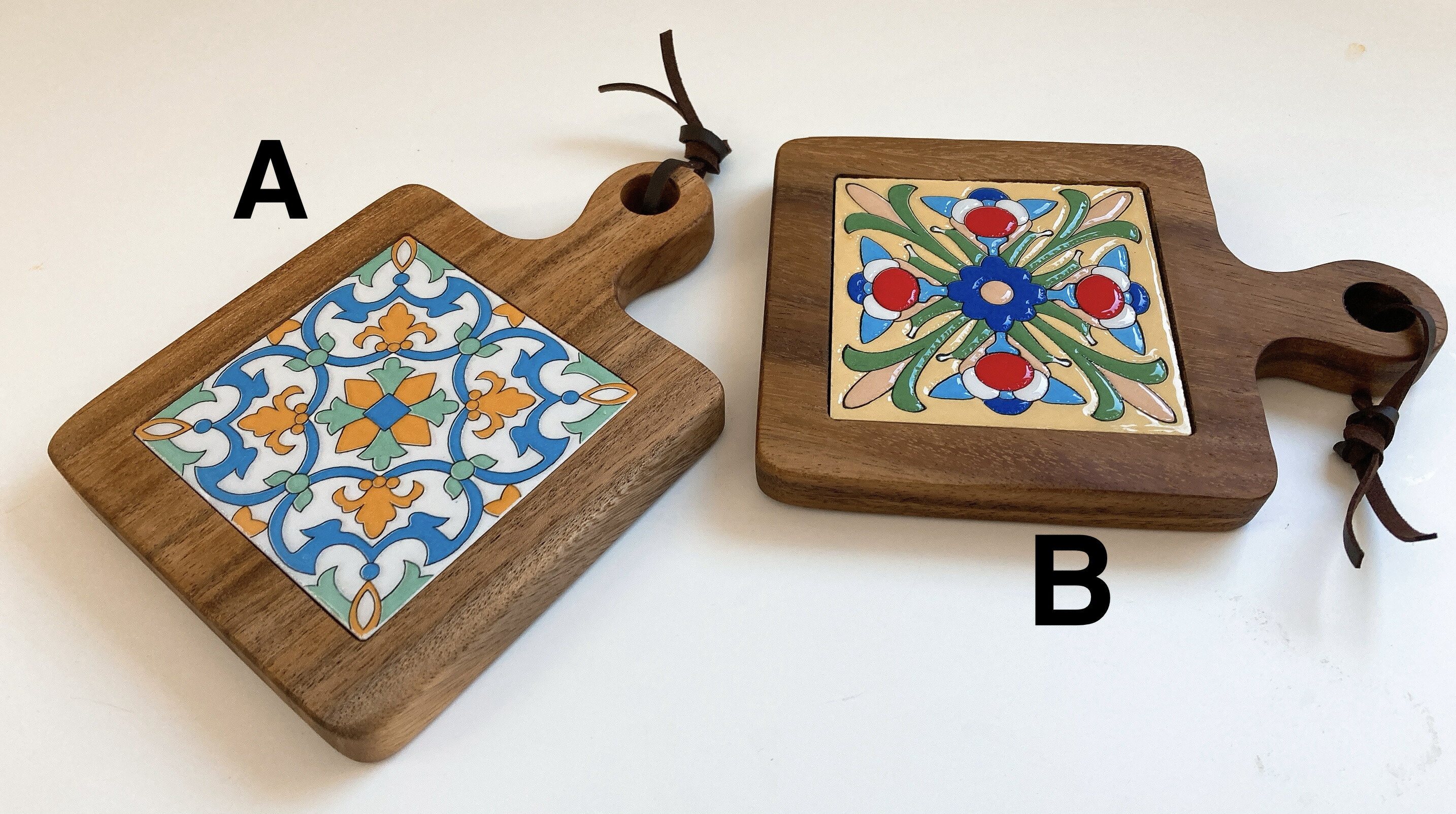 鍋敷き 木 昭和レトロ 木製 陶器製 花柄タイル 壁掛け 北欧 鍋しき