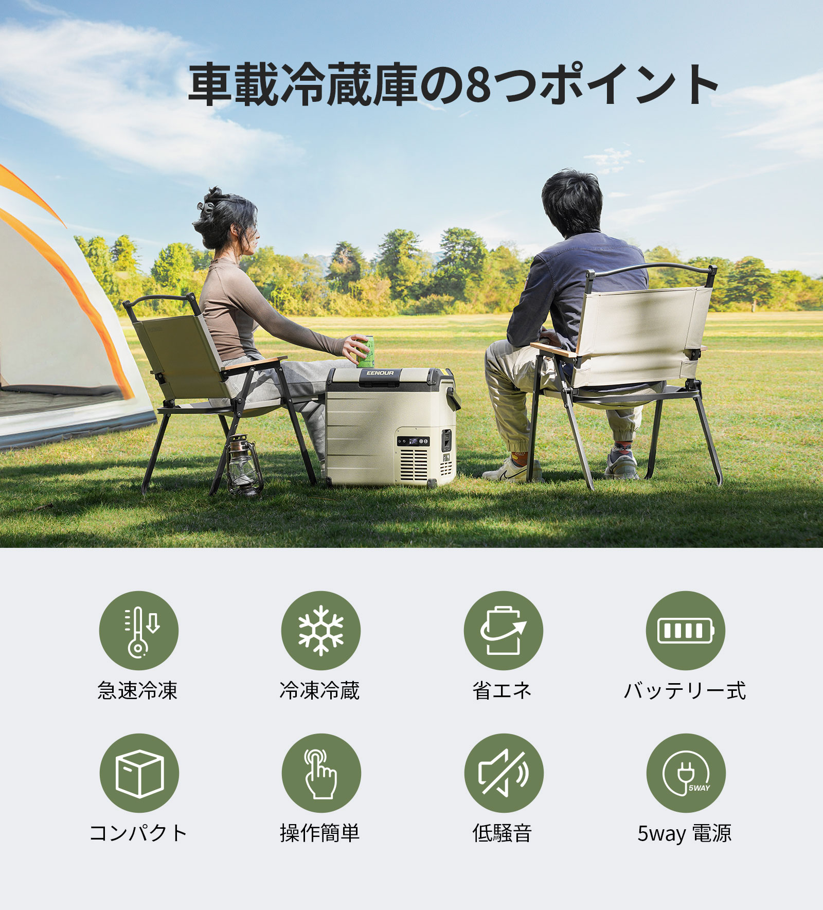 EENOUR 車載冷蔵庫 ポータブル冷蔵庫 EENOUR D18 18L バッテリーセット