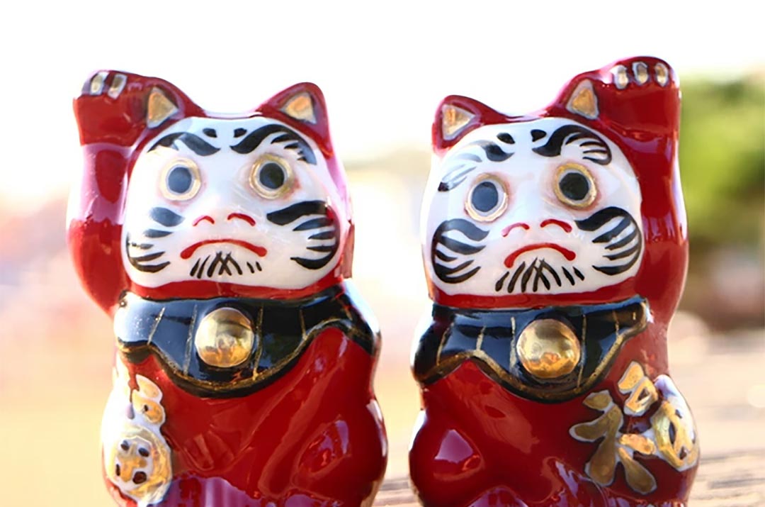 福の神と猫の陶器彫刻 九谷焼 猫の日特集 | 使う・贈る 九谷焼専門