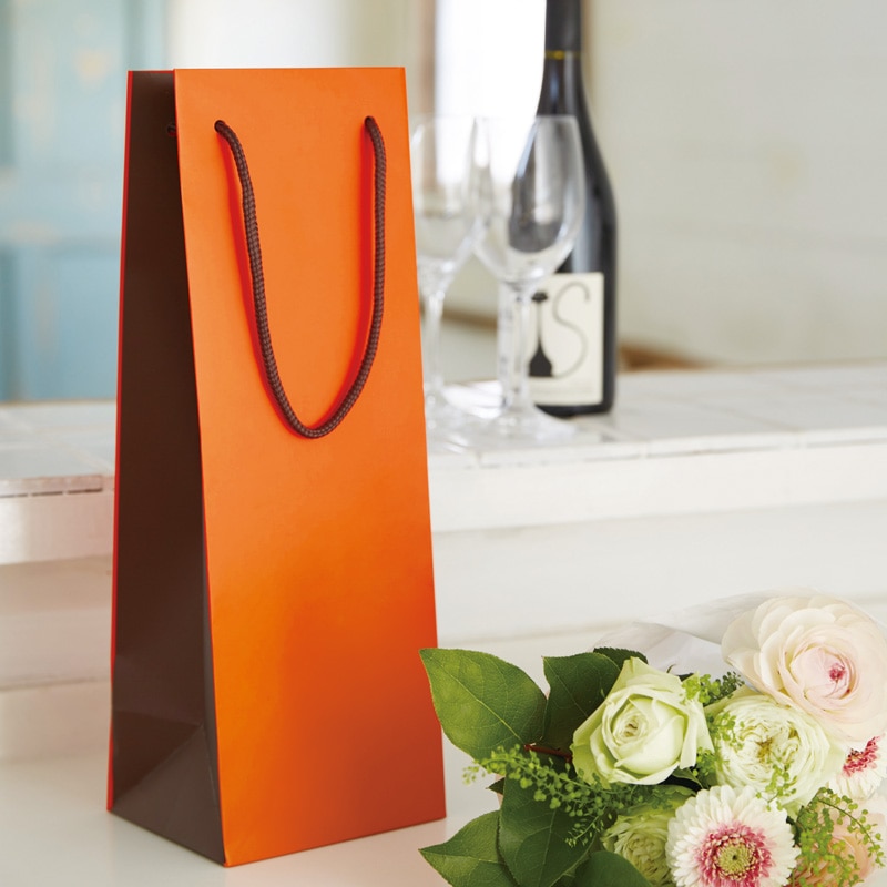 HEIKO 紙袋 ブライトバッグ ワインLL オレンジ×茶 10枚/袋 006459126