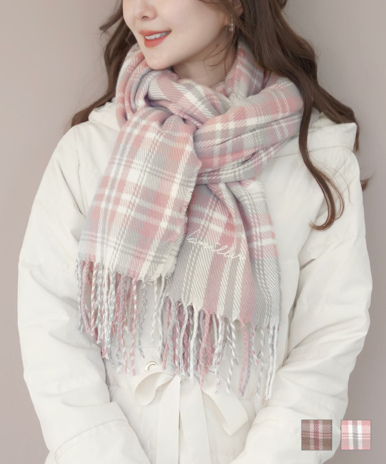 OUTLET-SALE ストールマフラー タータンチェック vanillerロゴ le reve