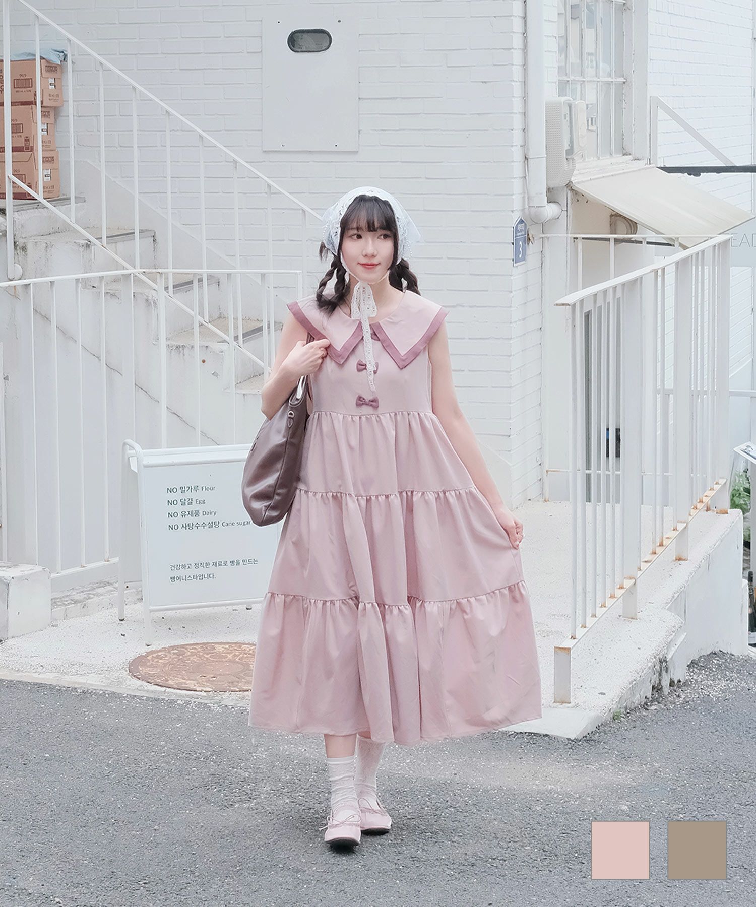 配色 ビッグカラー ノースリーブ ワンピ miolite 全2色｜mio321-0136