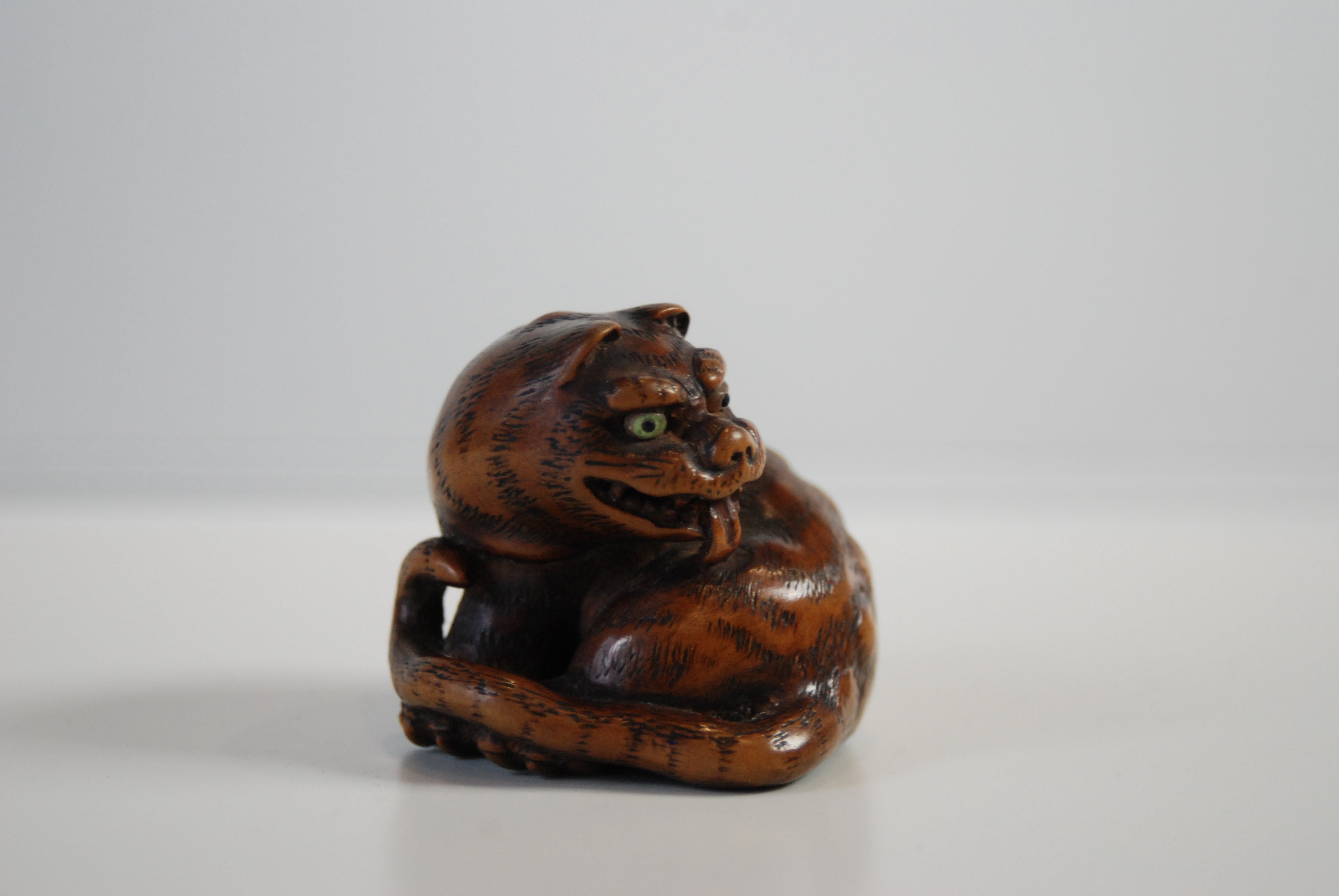 根付親子獅子幕末〜明治牙彫白龍銘