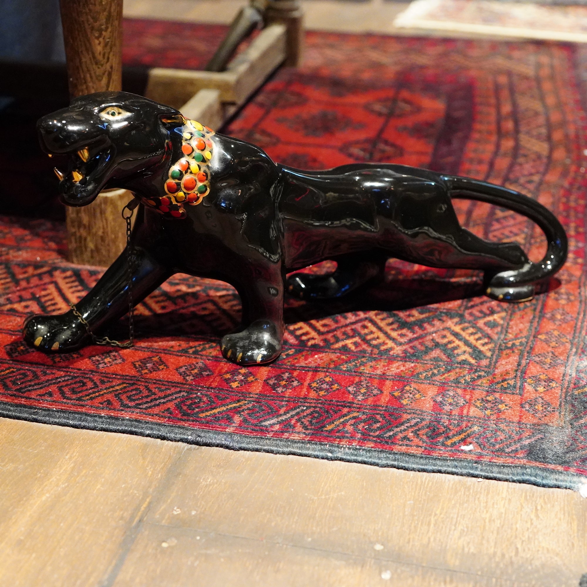 ブラックパンサー 黒豹 置物 瀬戸物 ビンテージ Vintage black panther