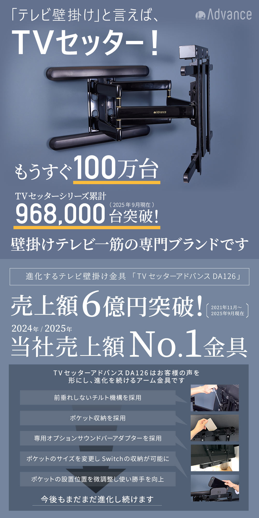 TVセッターアドバンスDA126 M/Lサイズ (37～102インチ)対応の