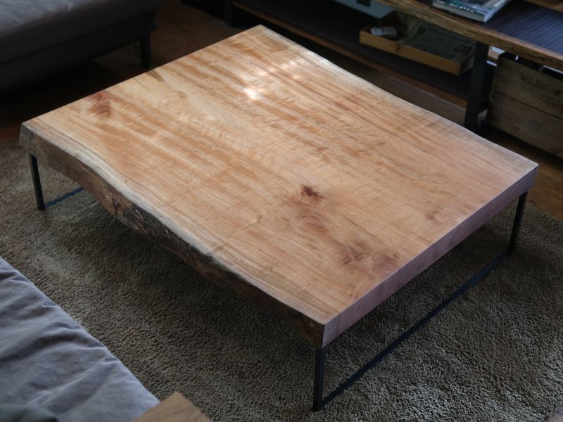 ≪ローテーブル≫【無垢一枚板 タブ W1200×D920~1020×H320mm/鉄脚