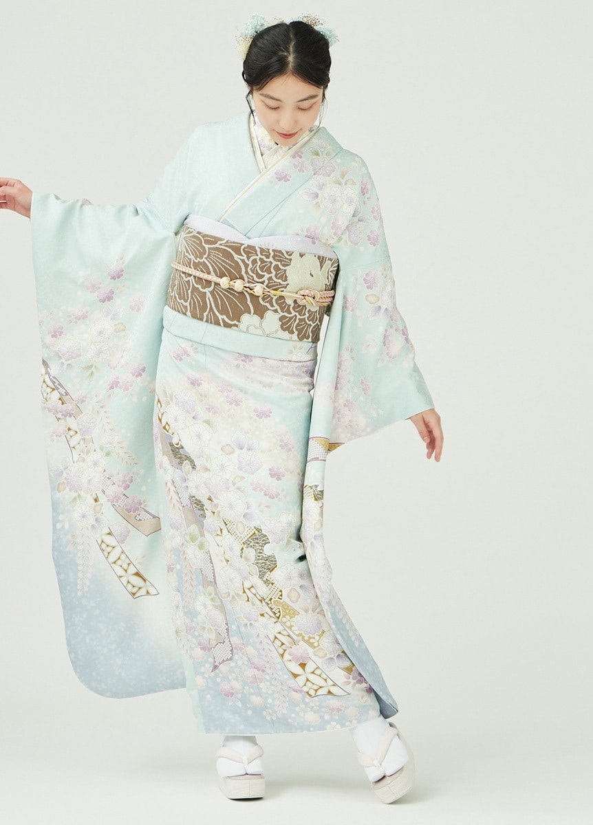 振袖 仮絵羽 金彩 銀通し 紋意匠 セール 絞り 桜 正絹 未仕立て品 八掛