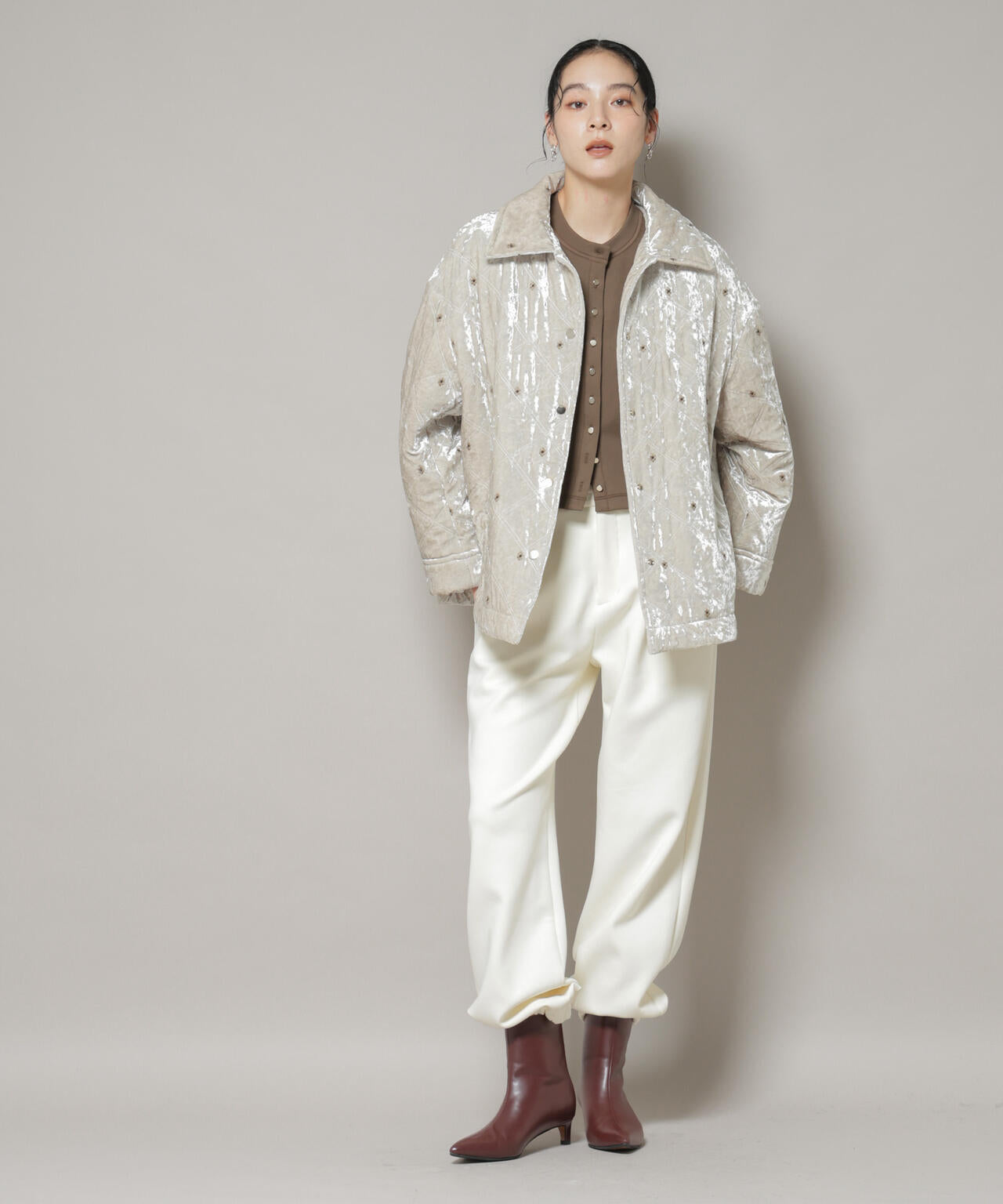 ベロア キルト 刺繍 ブルゾン