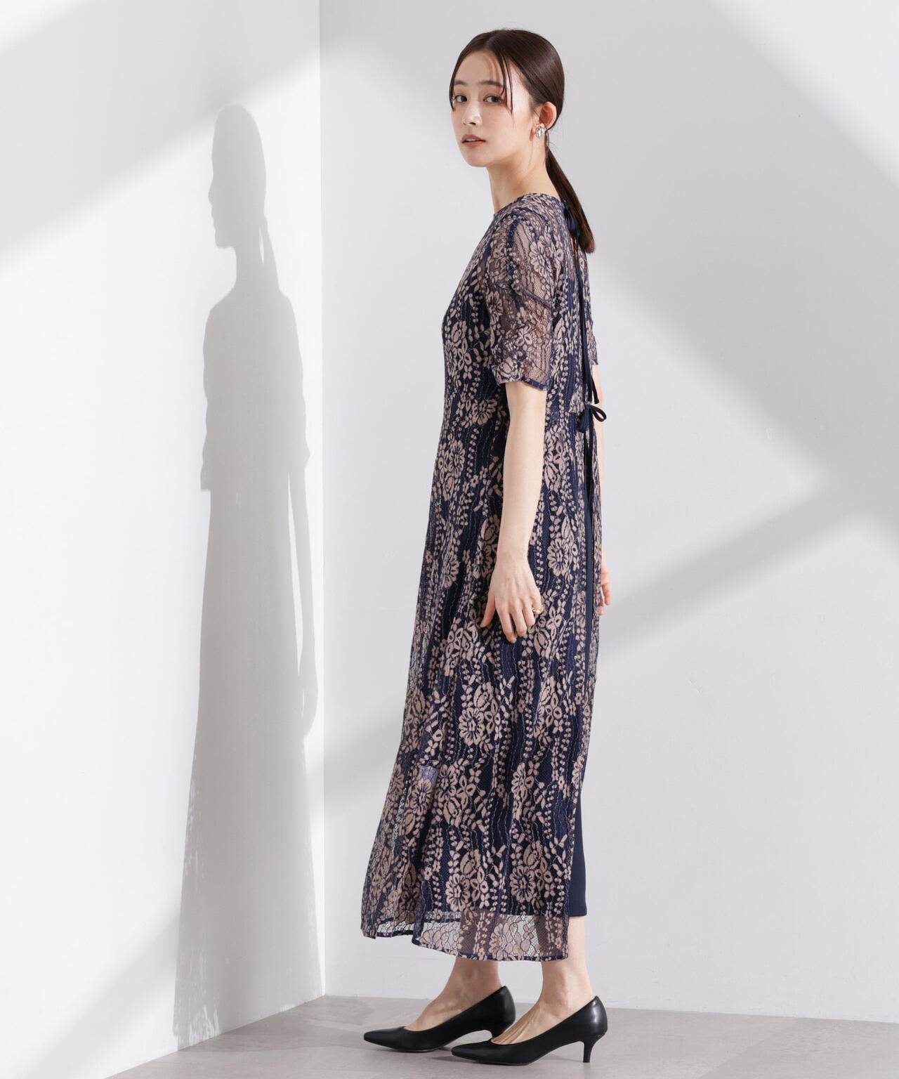 kaene / 配色 レース エプロン ワンピース