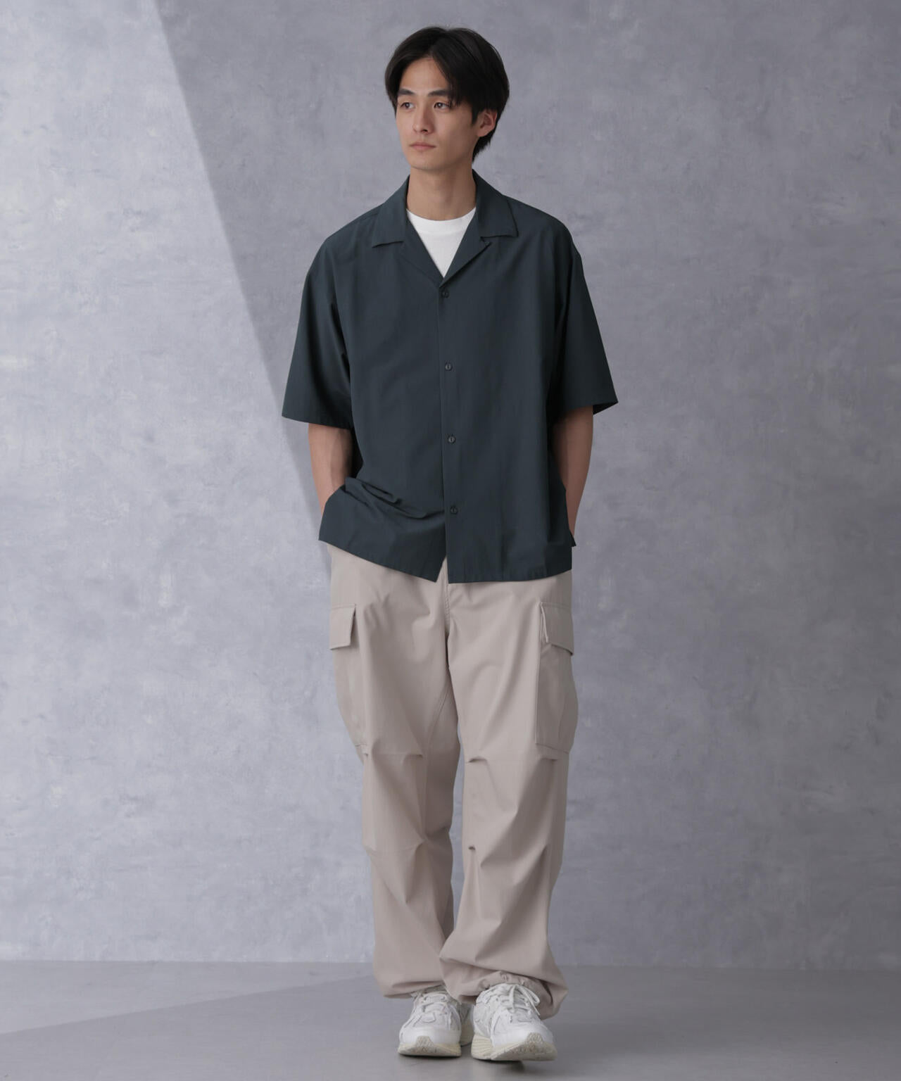 ストレッチ ワイド オープンカラー シャツ 半袖(セットアップ可)