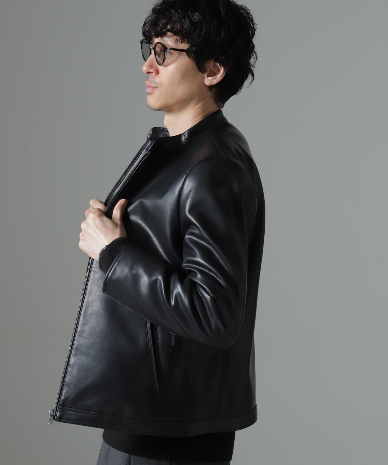 美品✨ナノユニバース ライダースジャケット シングル 羊革 ブラック