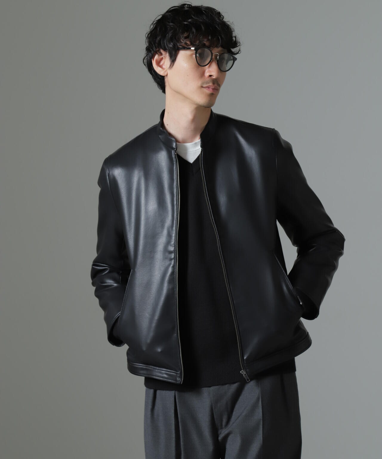 shama別注 / nano universe ライダース レザージャケット ゴート革