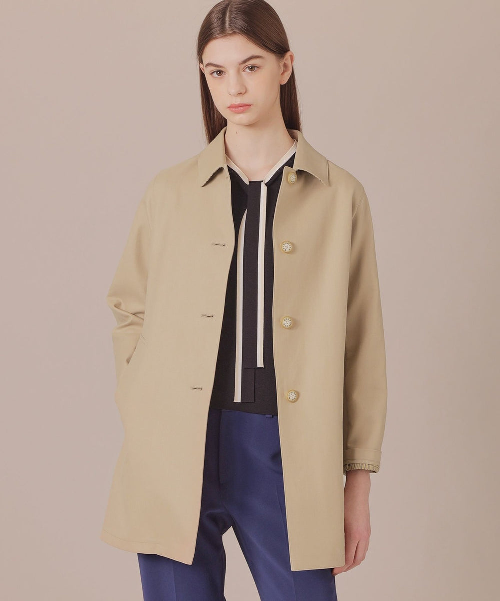 L】コットンチェックダブルフェイスステンカラーコート(コート