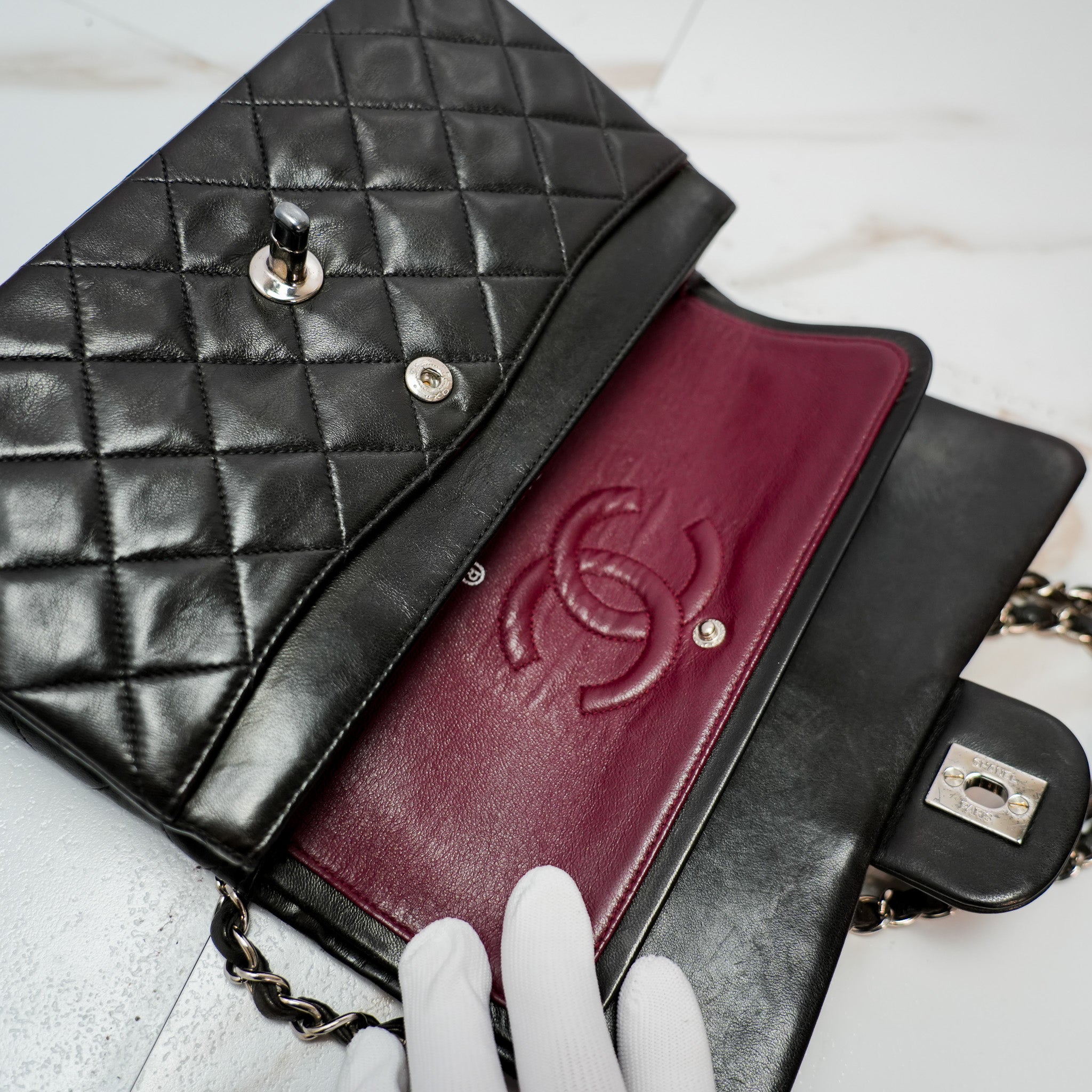 CHANEL CC Matelasse 23 Chain Shoulder Bag Leather Lambskin Double