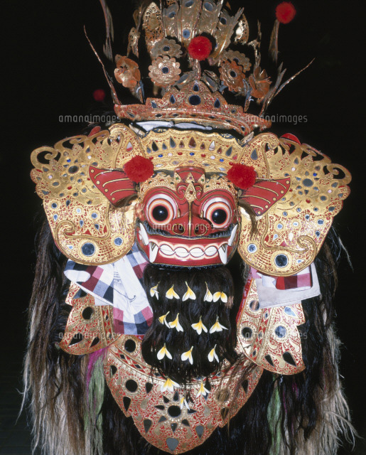 絵画】バリ島 聖獣バロン バリ絵画 神獣の絵 バロン ひげ付 W33