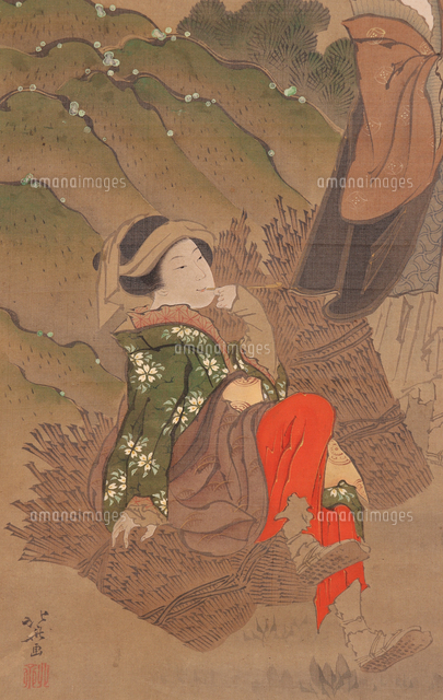 浮世絵美人画 煙管を持つ美人図（部分）[20076001707]の写真・イラスト